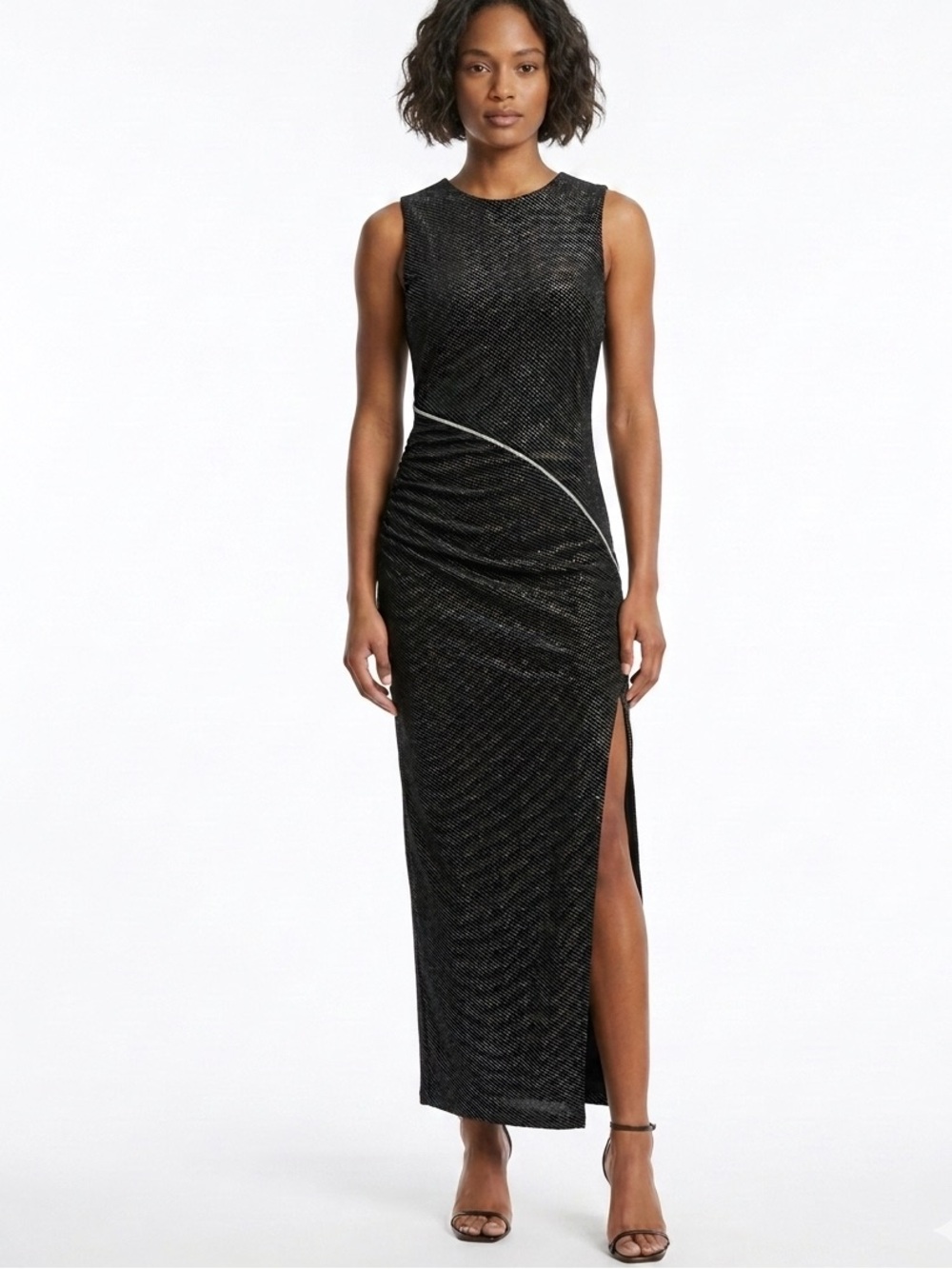Zara Black Velvet Cutout Rhinestone Maxi Evening Dress Sleeveless Women’s Medium